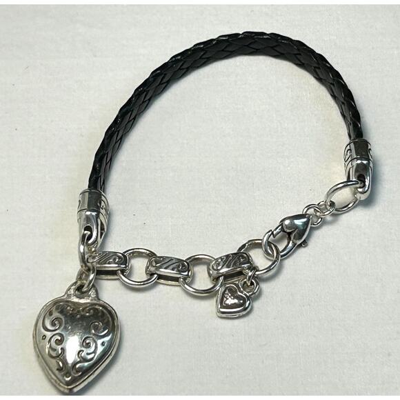 Brighton Kings Road Braided Leather Heart Charm Bracelet - Picture 2 of 10